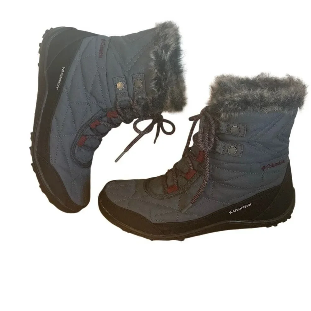 Columbia Minx Shortie 3 Insulated Waterproof Grey Quilted Winter Boots 7.5